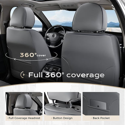 Coverado Seat Covers, Car Seat Covers Front Seats, Leather Seat Covers for Cars, Car Seat Protector Waterproof, Car Seat Cushion, Front Carseat Cover Universal Fit for Most Cars Gray-White