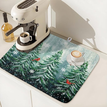 Winter Pines Tree Dish Drying Mats