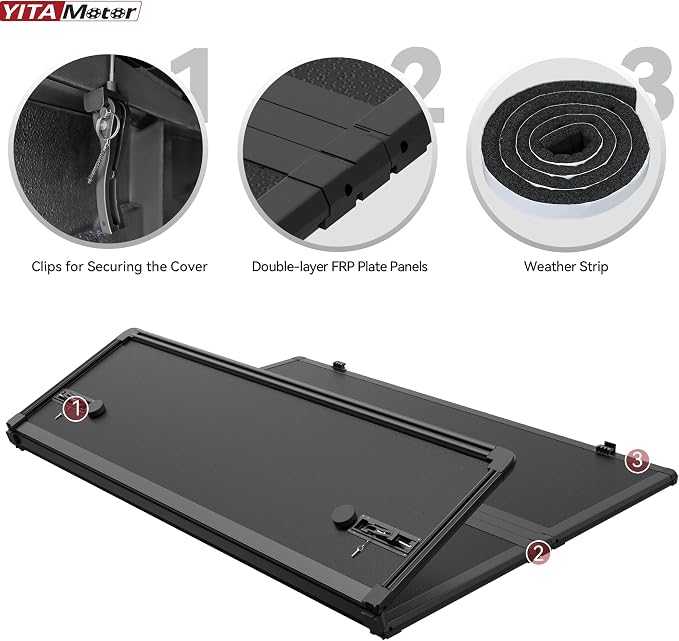 YITAMOTOR FRP Hard Tri-Fold Truck Bed Tonneau Cover Fits for Dodge Ram 1500 2002-2026 (Classic & New), Fits for Dodge Ram 2500 3500 2003-2026 6.4 ft Bed Without Rambox
