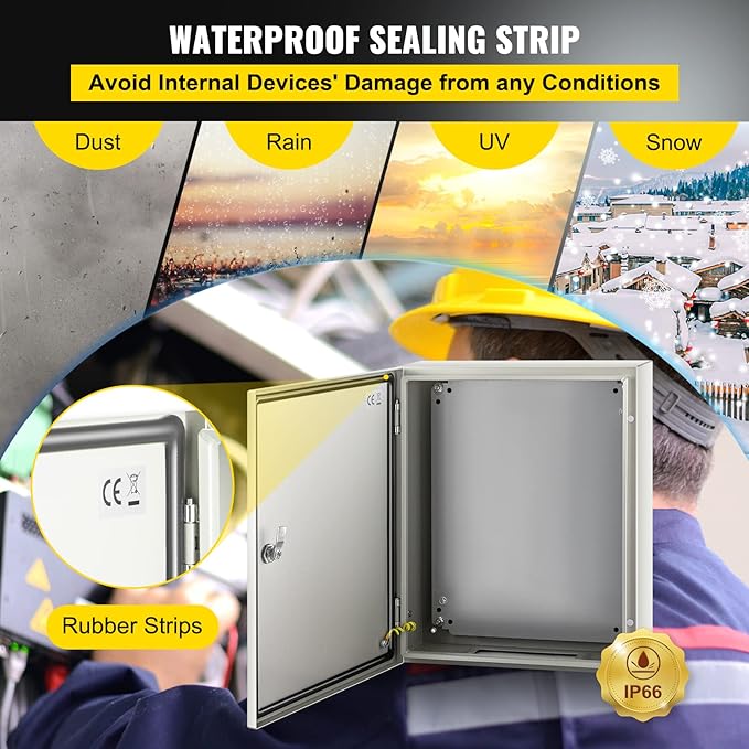 VEVOR NEMA Steel Enclosure, IP66 Waterproof & Dustproof, Outdoor/Indoor