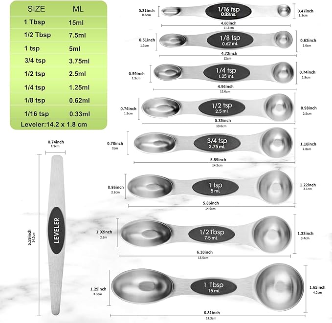 Magnetic Measuring Spoons Set Stainless Steel