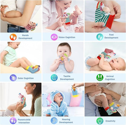 BLOOBLOOMAX Sock rattles for Babies 0-24 Months Baby Animal Foot Finder Educational Toys