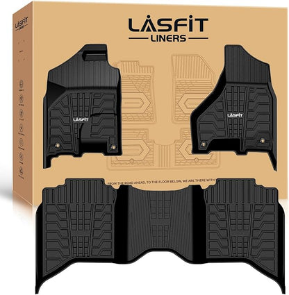 LASFIT Floor Mats 2013-2018 for Dodge Ram 1500/2500/3500 Crew Cab, 2019-2024 for Dodge Ram 1500 Classic Crew Cab 4 Full Size Doors All Weather TPE Custom Fit Car Mats Floor Liners 1st & 2nd Row, Black