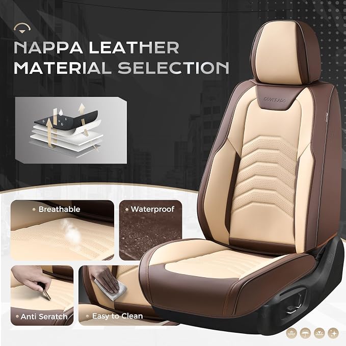Coverado Seat Covers, Car Seat Covers Front Seats, Faux Leather Automotive Seat Covers Luxury Waterproof Car Seat Cover Protectors Carseat Cover Universal Fit for Most Cars Trucks SUV, Coffee&Beige