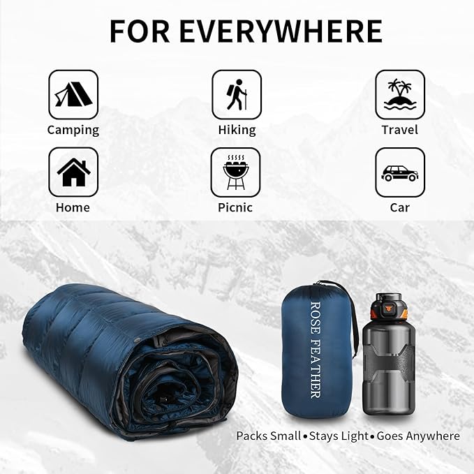 Down Camping Blanket, Muti-Use Outdoor Travel Blanket, Puffy Sleeping Bag Blanket, Waterproof Packable Backpacking Quilt for Camping, Travel, Airplane, Hiking, Picnic, 55''x79''
