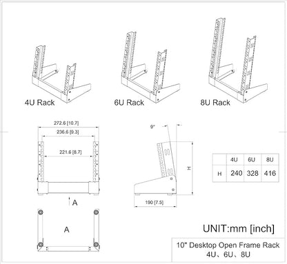 QiaoYoubang 6U Small Desktop Network Rack, 10 inch Mini Open Frame Desktop