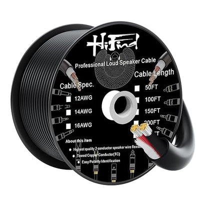HiFind 16/2 Gauge Speaker Wire Cable 100 Ft-Tinned OFC Copper-UL CL3 Rated-