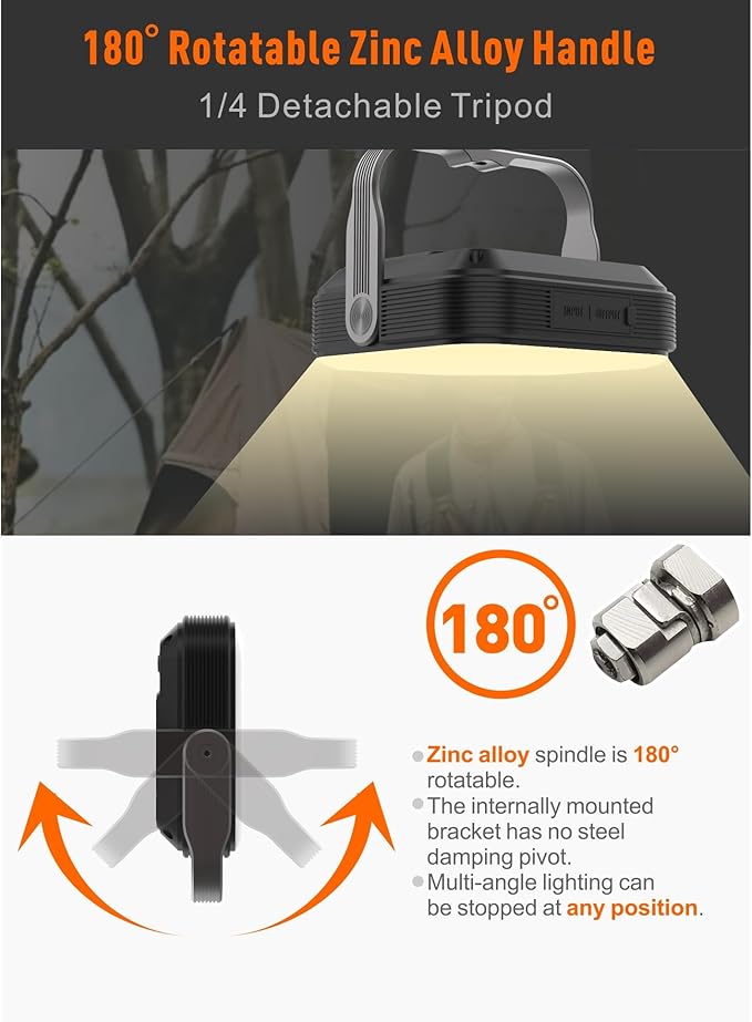20000mAh Rechargeable LED Camping Lantern - 1600LM, QC3.0 22.5W, 4 - Color Switch, IPX5 Waterproof - Perfect for Camping, Hiking & Emergency Situations(Black)