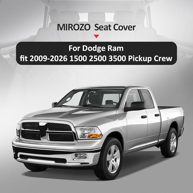 MIROZO Dodge Ram Seat Covers Full Set –Waterproof Truck Seat Covers Leather Car Seat Protector Fits 2009-2026 Ram 1500/2500/3500 Crew Quad Regular Cab Pickup with Split Flat Bench 40/60,Black and Blue