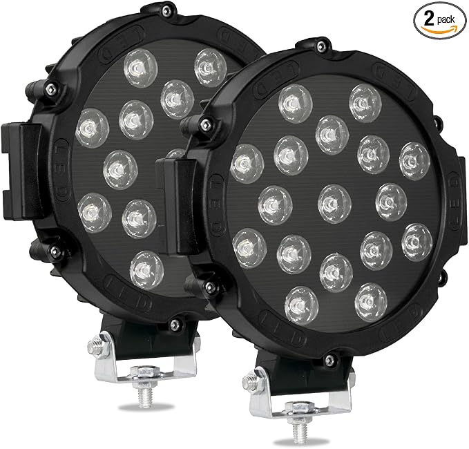 Round Off Road Led Lights 7 Inch 51W 2pcs Round Spot Light Off Road Driving Work Lamp Bumper Roof Fog Lights Fit for Jeep, ATV, SUV, Truck, Hunters (Black)