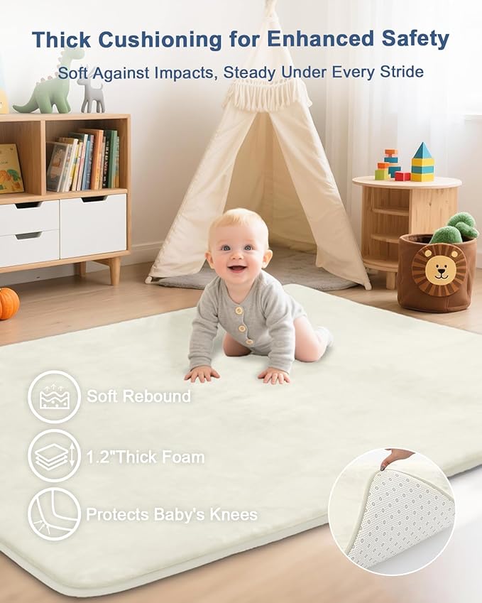 Thick Baby Play Mat for Floor,Padded Foam 47x47 Playpen Mat,Ultra Soft Support & Plush Feel Nursery Rug,Non Slip for Toddler,Infants,Kids Play,Yoga,Baby Crawling,Tummy Time (Beige)