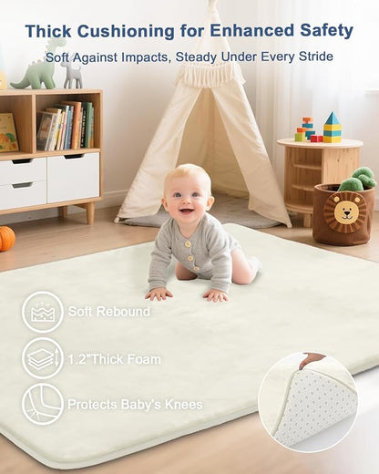 Thick Baby Play Mat for Floor,Padded Foam 47x47 Playpen Mat,Ultra Soft Support & Plush Feel Nursery Rug,Non Slip for Toddler,Infants,Kids Play,Yoga,Baby Crawling,Tummy Time (Beige)