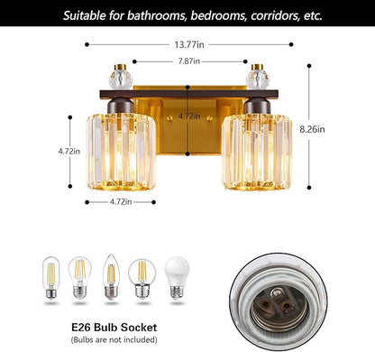 FDPBY Bathroom Vanity Lights 2-Light Black Gold Modern Crystal Vanity Light