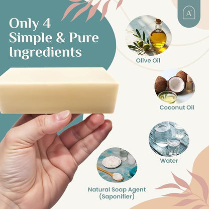 Natural Dish Soap Bar, Cleaning Dishes Solid Block for Kitchen - Organic Biodegradable Dishwashing, only 4 Ingredients, Gentle on Hands - Unscented (3 Pack, 19oz)