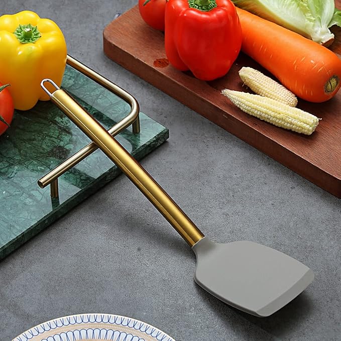 Berglander Non-stick Silicone Solid Turner, Titanium Gold Plating handle