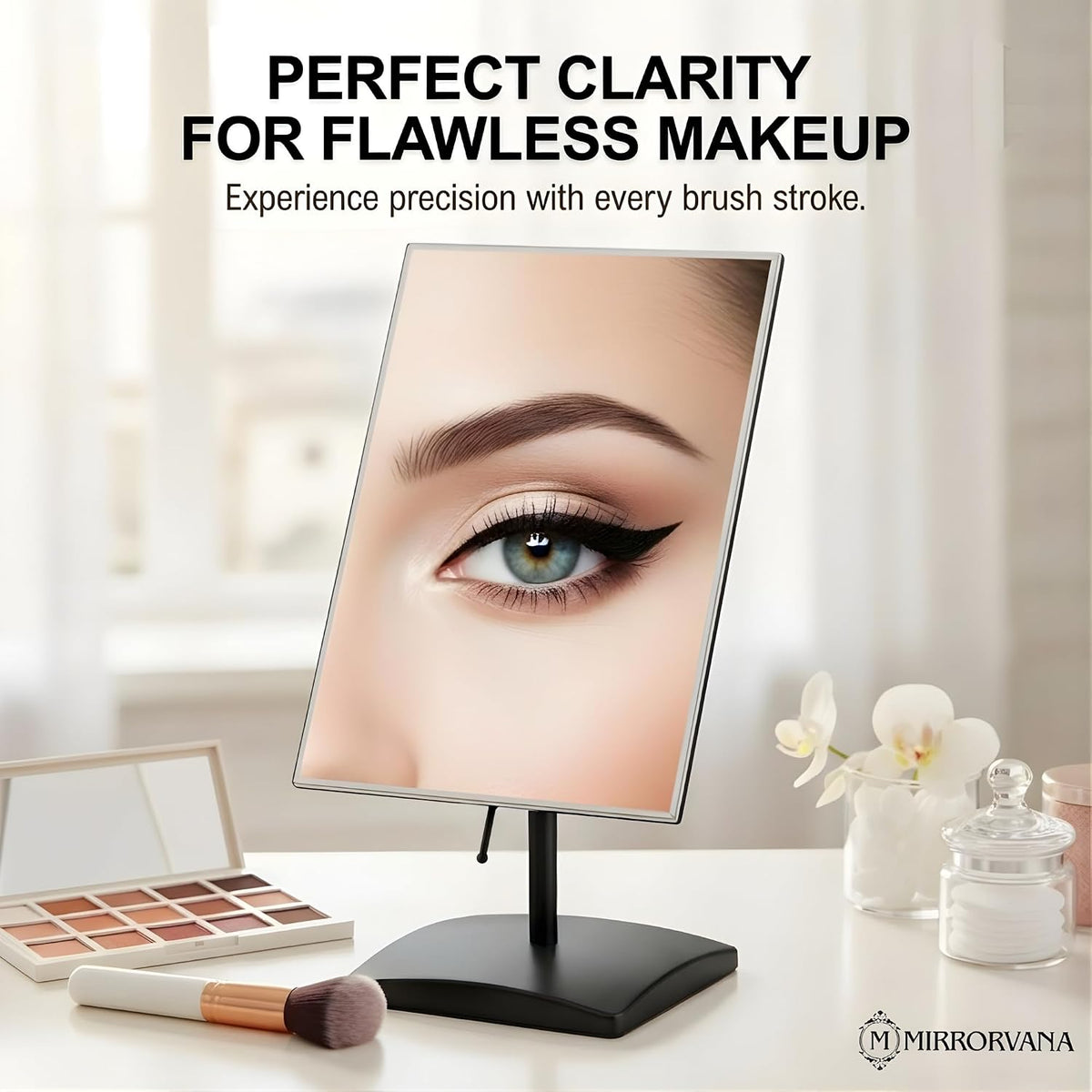 Large Adjustable Table Desk Mirror with Stand, 9.8" x 7" (Black) | Personal Face Mirror Fits Vanity, Bathroom Countertop, or Office Desktop with Stable Base for Styling, Makeup & Daily Care