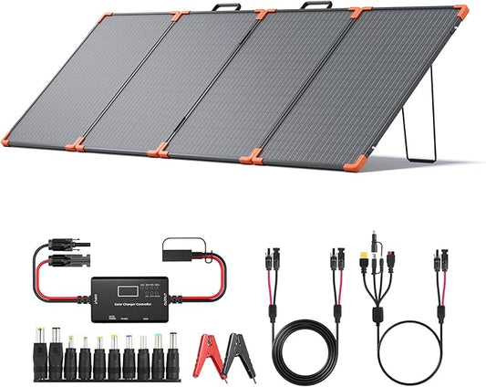 200 watt Portable Solar Panel with 20A PWM Controller,RV Essentials,12V Solar Battery Charger for Power Station,23.5% High Efficiency IP68 Waterproof 4 Kickstands for Camping RV Hurricane