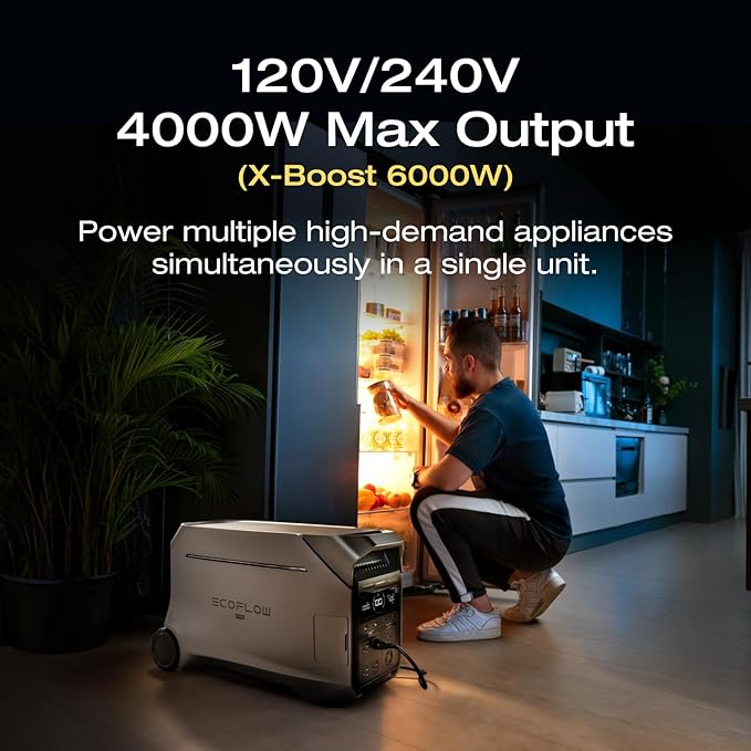 EF ECOFLOW 12kWh Portable Power Station: DELTA Pro 3 with 2 Extra Battery, 120/240V 4000W AC Output, Solar Generator for Home Use, Camping, Emergencies, Power Outages, RVs, and Outdoor Generators