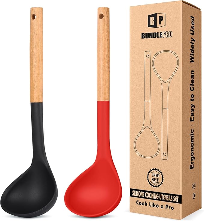 Pack of 2 Soup Ladle, Silicone Ladle Spoon
