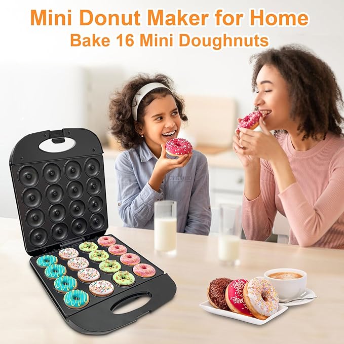 2025 Mini Donut Maker Machine for Home, Kid-Friendly 16-Hole Electric Doughnut