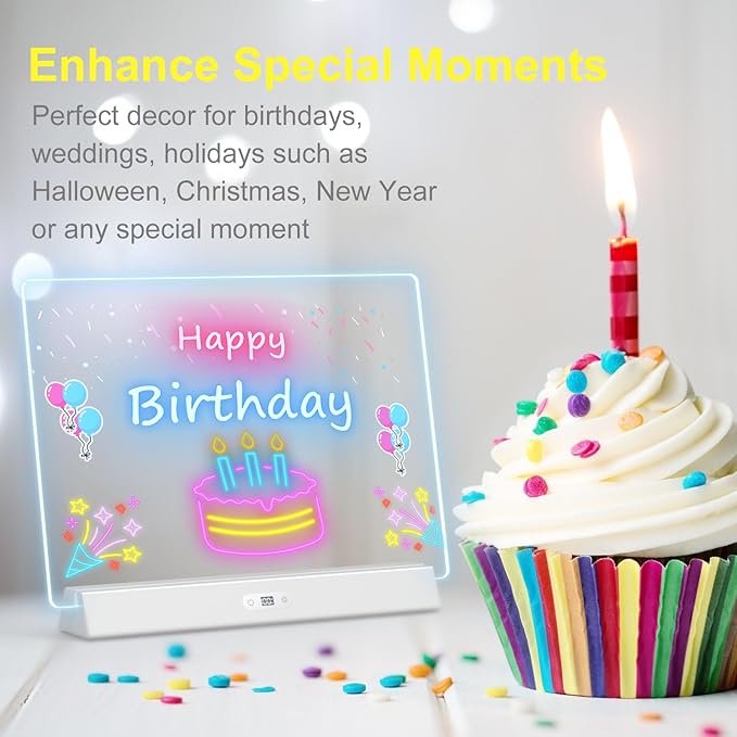 LED Note Board with Colors, Rechargeable 17-Inch Doodle Glow 9-Mode Light Up
