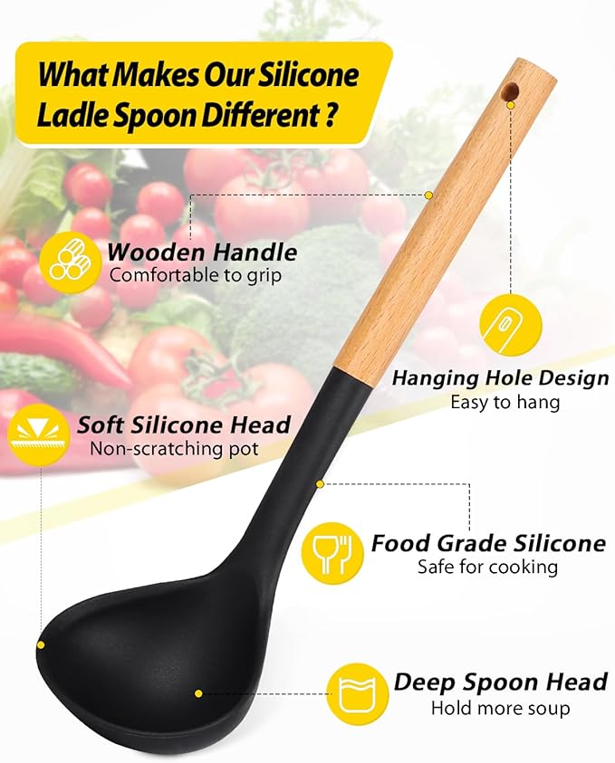 Pack of 2 Soup Ladle, Silicone Ladle Spoon