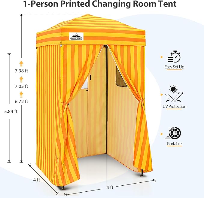 EAGLE PEAK Flex Ultra Compact 4x4 Pop-up Canopy, Sun Shelter, Changing Room, Portable Privacy Canopy Cabana for Pool, Fashion Photoshoots, or Camping, Yellow/Orange