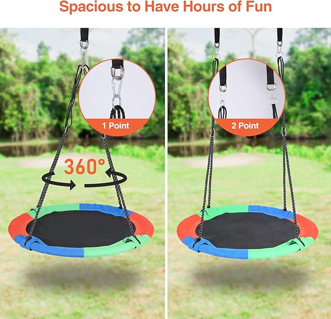 RedSwing 43" Flying Saucer Swing for Kids Outdoor, Large Round Tire Swings for Trees and Swingset, Strong Heavy Duty for Outside Playground, Rainbow