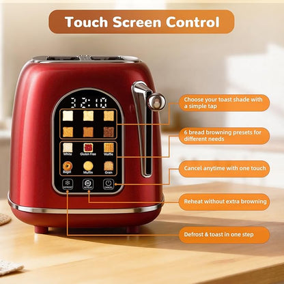 Mecity Toaster 2 Slice, Touch Screen Wide Slot Retro Toaster