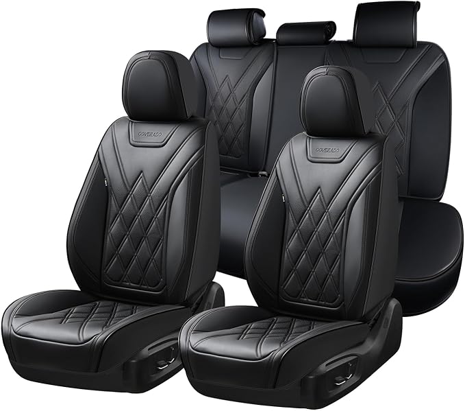 Coverado Car Seat Covers Full Set, Seat Covers for Cars, Front Seat Covers and Back Seat Cover Waterproof Leather Automotive Seat Cover, Universal Car Interior Protectors Cushion for Most Cars