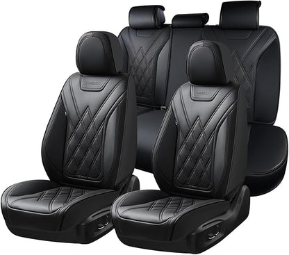 Coverado Car Seat Covers Full Set, Seat Covers for Cars, Front Seat Covers and Back Seat Cover Waterproof Leather Automotive Seat Cover, Universal Car Interior Protectors Cushion for Most Cars