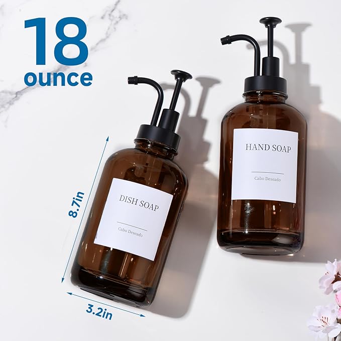 Glass Soap Dispenser with Pump, Dish and Hand Soap Dispenser