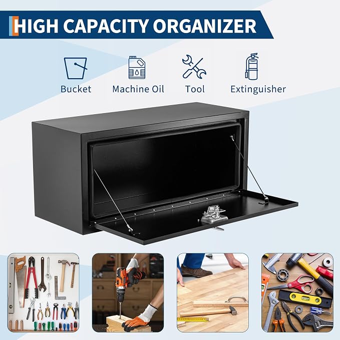 Garvee 30 in Truck Tool Box Black Steel Storage Tool Box, 30 in x 18 in x 18 in, Tool Chest Organizer w/Lock and Keys For Pickup, Truck Bed, RV, Trailer