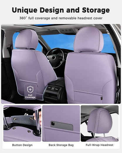 Huidasource Purple Front Seat Cover Luxury Nappa Leather, Front Car Seat Cover with Airbag, Front Storage Pocket, Lumbar Support, Cooling＆Heating, Universal Fit for Most Cars SUV Trucks, Purple