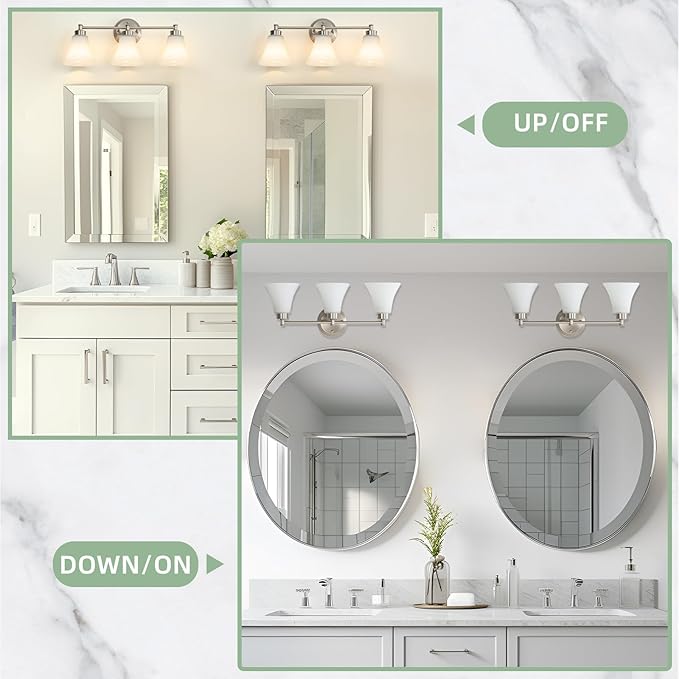 LOUSACE 3 Light Bathroom Vanity Light Vintage Brushed Nickel Bathroom Lighting