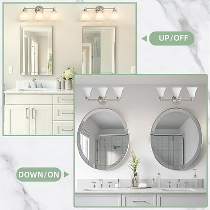 LOUSACE 3 Light Bathroom Vanity Light Vintage Brushed Nickel Bathroom Lighting