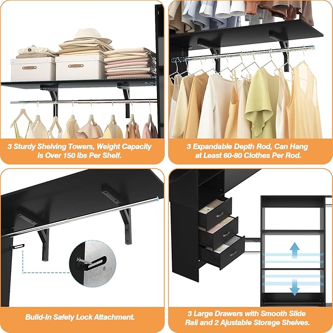 Armocity 96 Inches Closet System, 8FT Walk In Closet Organizer