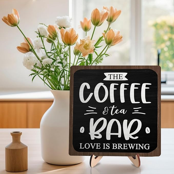 Coffee Bar Decor Sign, Rustic Wooden Plaque
