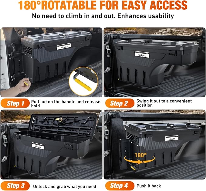 Nilight Truck Bed Tool Box Left Drivers Side Truck Tool Box Fit for Toyota Tundra 2007-2021 ABS Swing Case Truck Bed Storage Box with Lockable Lid Waterproof Wheel Well Toolbox Black