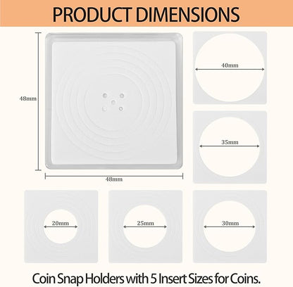 40 Pcs Coin Holders for Collectors, Clear Coin Cases with 5-Size Sponge Gaskets 20/25/30/35/40mm, Plastic Coin Slabs and Coin Protectors for Silver Dollar Collectors Collection Supplies, White