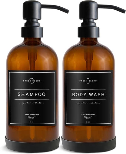 Vine Creations Amber Glass Soap Dispenser, 2 Pack Kitchen Soap Dispenser Set