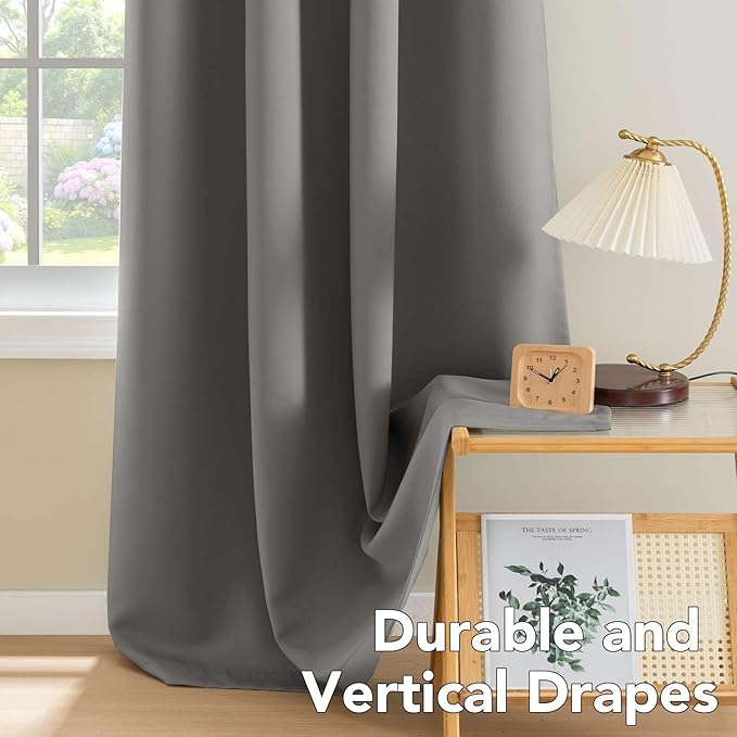 H.VERSAILTEX Solid Grey Color Thermal Insulated Blackout Curtains Metal Grommet