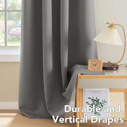 H.VERSAILTEX Solid Grey Color Thermal Insulated Blackout Curtains Metal Grommet