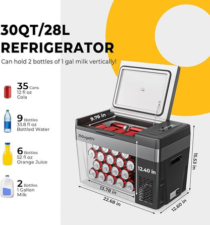 BougeRV 12 Volt Refrigerator 12V Car Fridge 30 Quart Portable Freezer