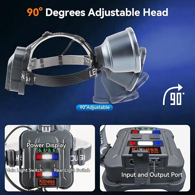 Super Bright LED Rechargeable Headlamp, 6 Adjustable Light Modes Waterproof Headlight, Constant Current Function, Lightweight Design with Yellow & Blue Lenses, Perfect for Camping, Hiking,Running