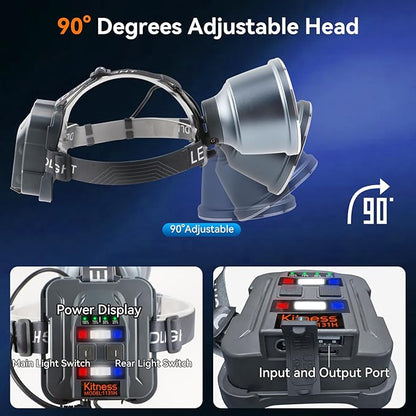 Super Bright LED Rechargeable Headlamp, 6 Adjustable Light Modes Waterproof Headlight, Constant Current Function, Lightweight Design with Yellow & Blue Lenses, Perfect for Camping, Hiking,Running