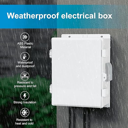 Outdoor Waterproof Electrical Junction Box, ABS Water Resistant Enclosure