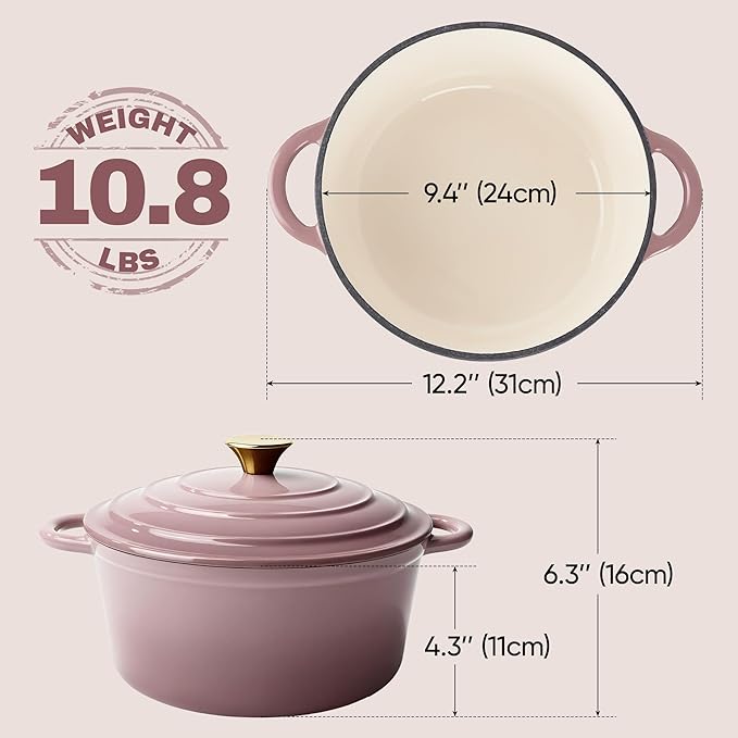 4.5 Quart Dutch Oven Pot with Lid, Non Stick Enameled Cast Iron Dutch Oven