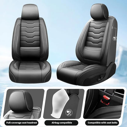 Fit Compass Car Seat Covers for Jeep Compass 2007-2025 2026 -Full Set Premium Leather, Waterproof & Breathable，All-Weather Seat Cushion Protecto & Airbag Compatible, 2 Front Seat Black