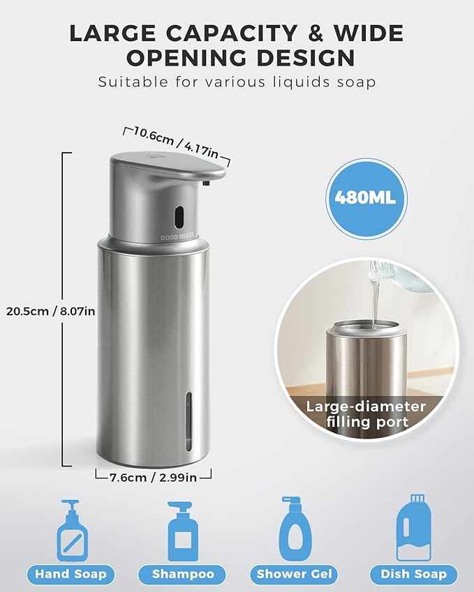Automatic Liquid Soap Dispenser Touchless, 304 Stainless Steel Bottle Body